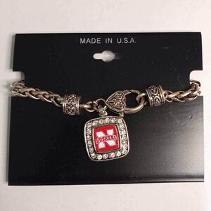 NEBRASKA CORNHUSKERS Bracelet Classic Braided Rhinestone Charm New with Gift Bag